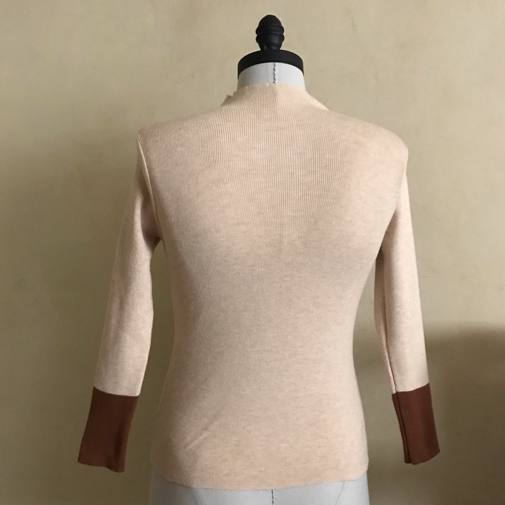 Beige Knit Top with Color Block Sleeves - Picture 5 of 6